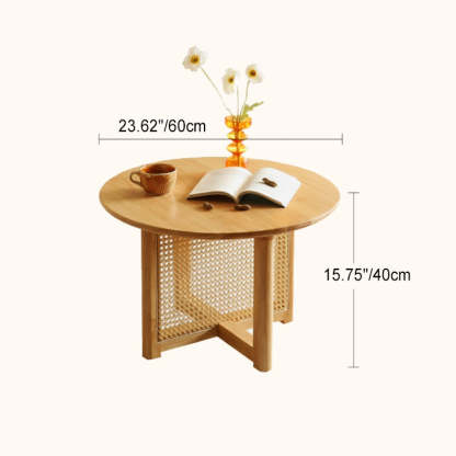 Japanese Woven Rattan Wood Coffee Table — Walnut Color