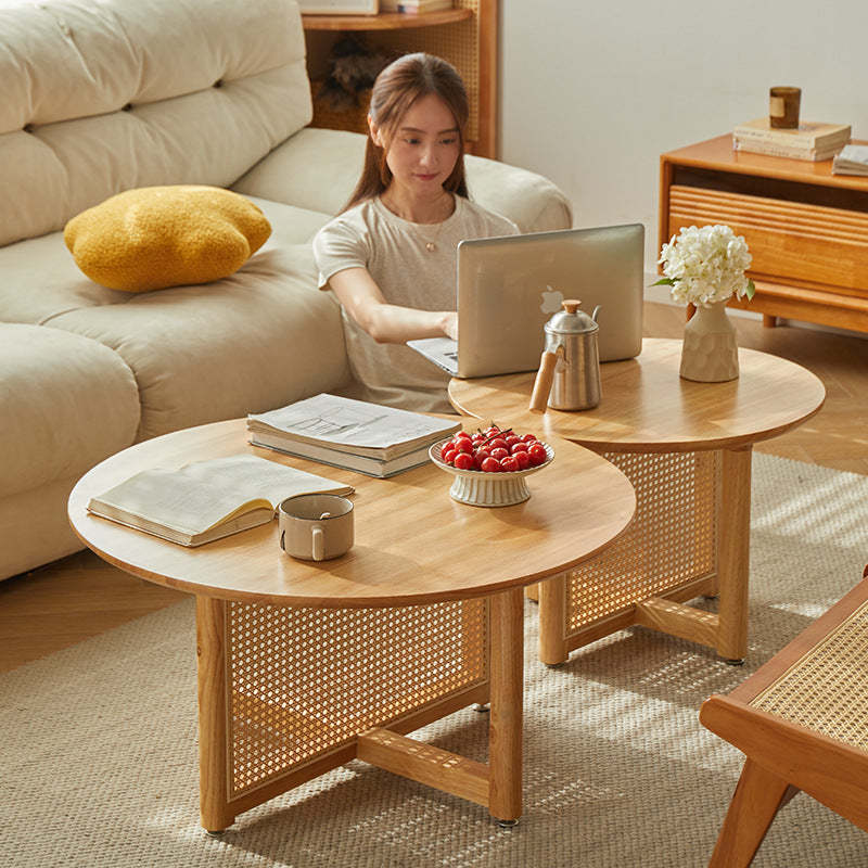 Japanese Woven Rattan Wood Coffee Table