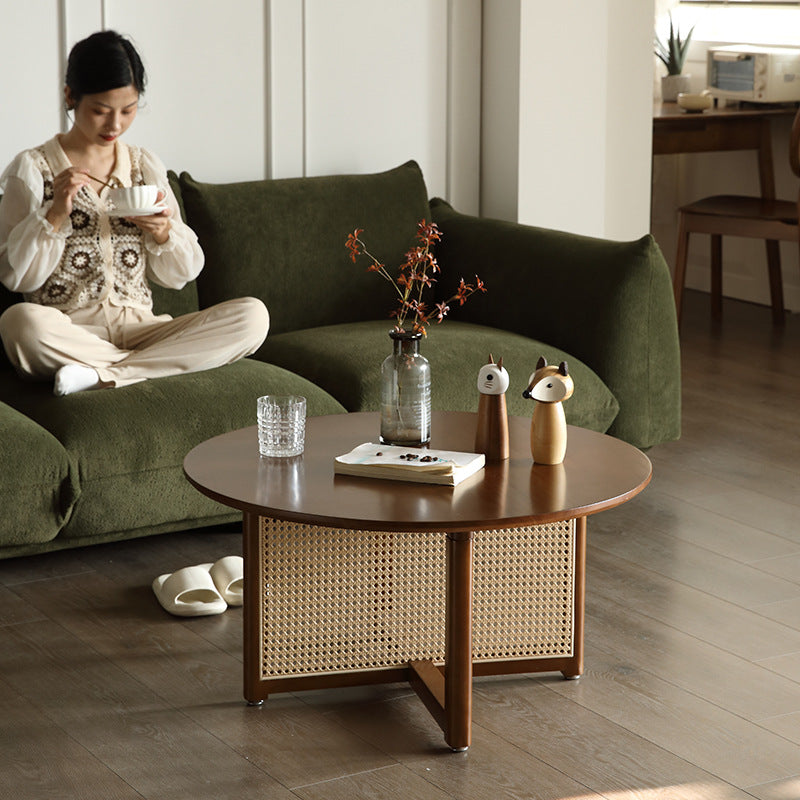 Japanese Woven Rattan Wood Coffee Table