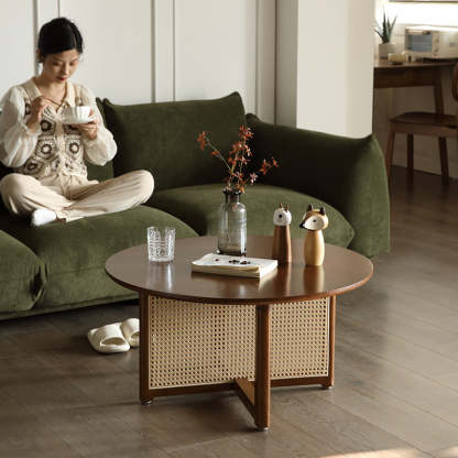 Japanese Woven Rattan Wood Coffee Table