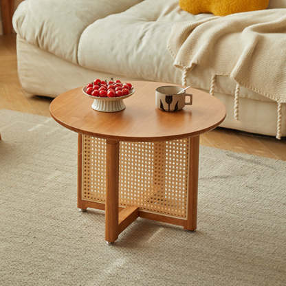 Japanese Woven Rattan Wood Coffee Table