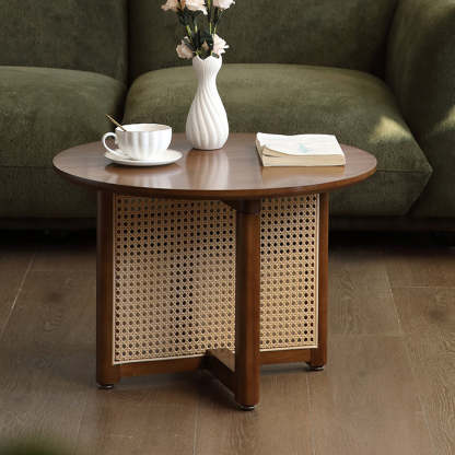 Japanese Woven Rattan Wood Coffee Table