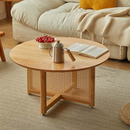 Japanese Woven Rattan Wood Coffee Table