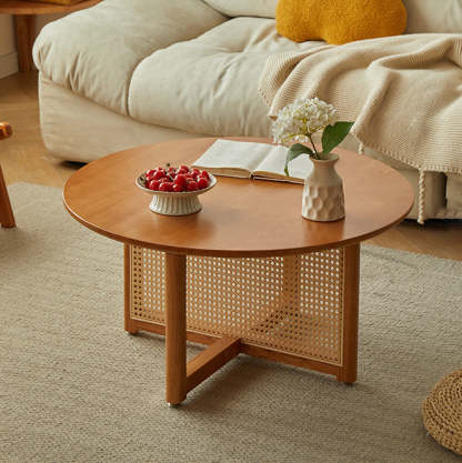 Japanese Woven Rattan Wood Coffee Table