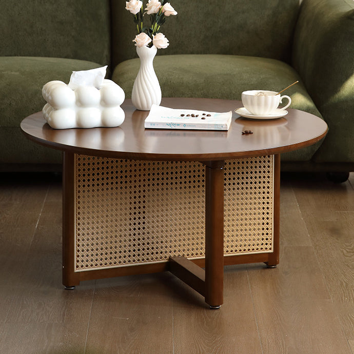 Japanese Woven Rattan Wood Coffee Table