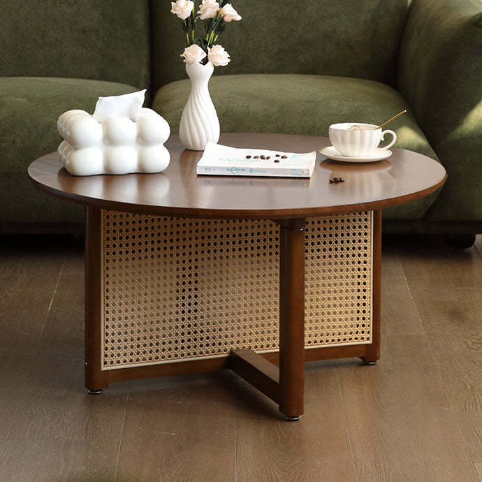 Japanese Woven Rattan Wood Coffee Table