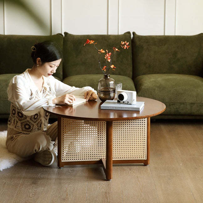 Japanese Woven Rattan Wood Coffee Table