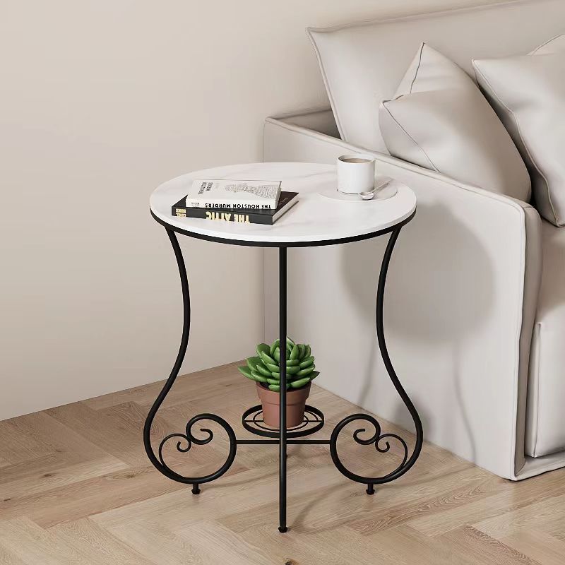 Nordic Round Slab Iron Steel End Table — White / White