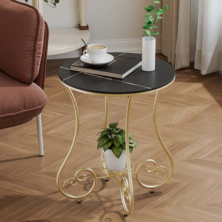 Nordic slab round end & side tables in iron steel stone
