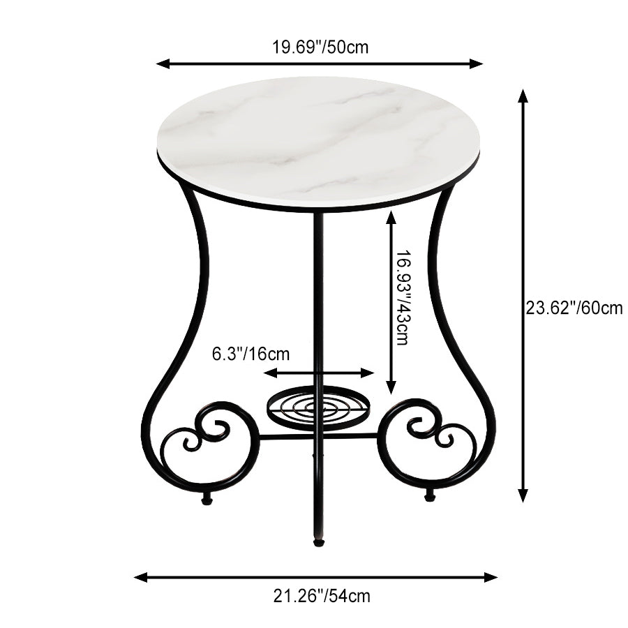 Nordic Round Slab Iron Steel End Table — Black / Black