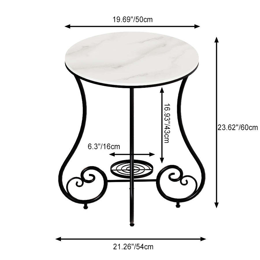 Nordic Round Slab Iron Steel End Table — Black / Black