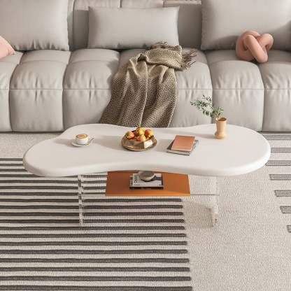 Minimalist Cloud Acrylic Leather Coffee Table — White