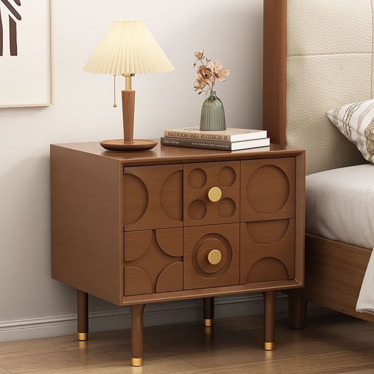 Retro Arabesque Wood Stainless Steel Nightstand — Stainless Steel / Walnut Color