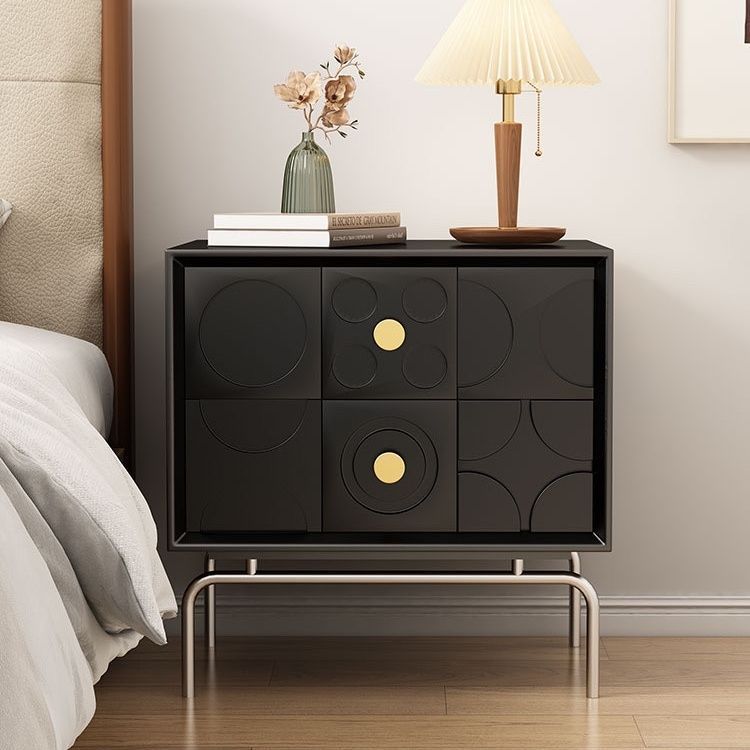 Retro Arabesque Wood Stainless Steel Nightstand — Stainless Steel / Black
