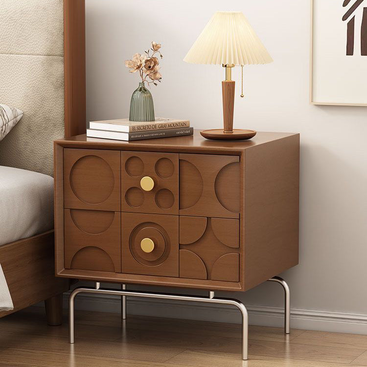 Retro Arabesque Wood Stainless Steel Nightstand