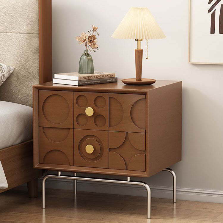 Retro Arabesque Wood Stainless Steel Nightstand