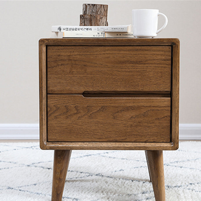 Minimalist Solid Wood 2-Drawer Nightstand — Walnut Color