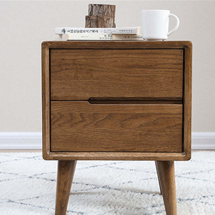 Minimalist Solid Wood 2-Drawer Nightstand — Walnut Color