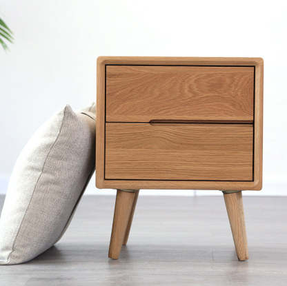 Minimalist Solid Wood 2-Drawer Nightstand — Wood Color