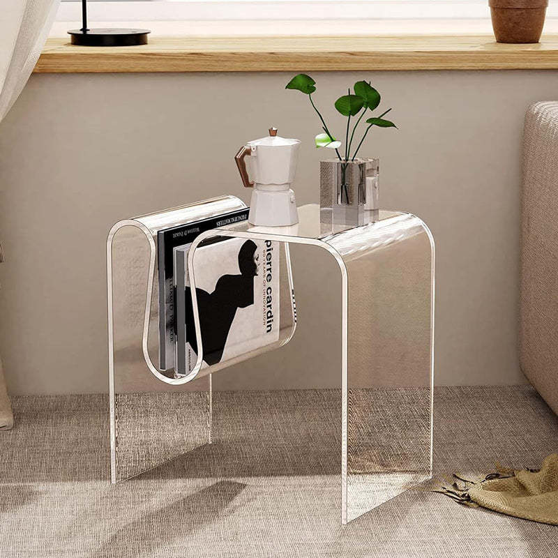 Minimalist M-Shaped Acrylic End Table — Transparent
