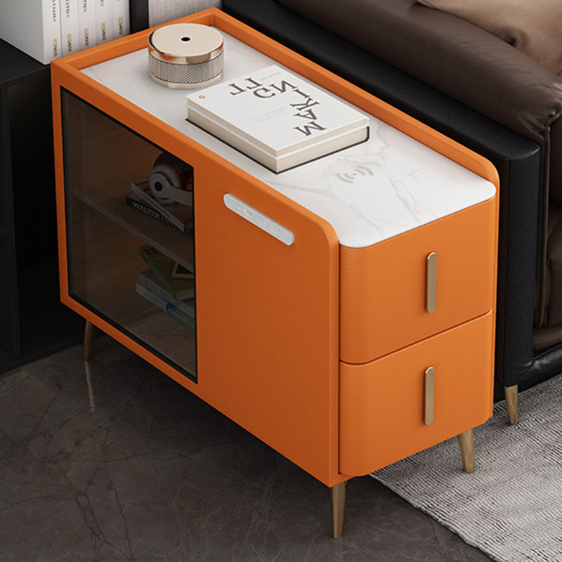 Modern Leather Wood Slab 2-Drawer Side Table — Left / Dark Gray