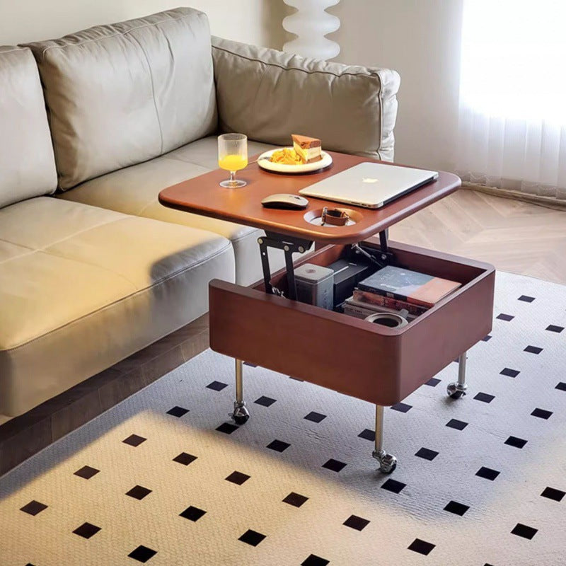 Retro Rubber Wood Liftable 2-Storage Coffee Table