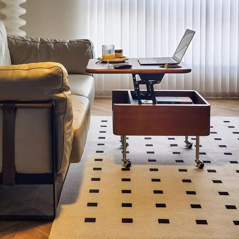 Retro Rubber Wood Liftable 2-Storage Coffee Table
