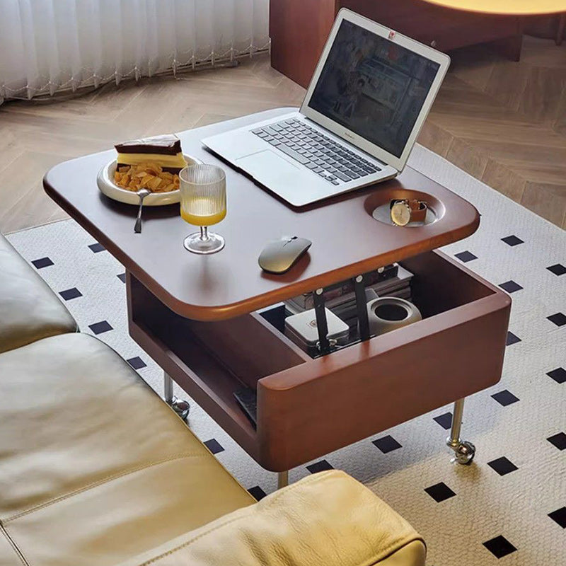 Retro Rubber Wood Liftable 2-Storage Coffee Table