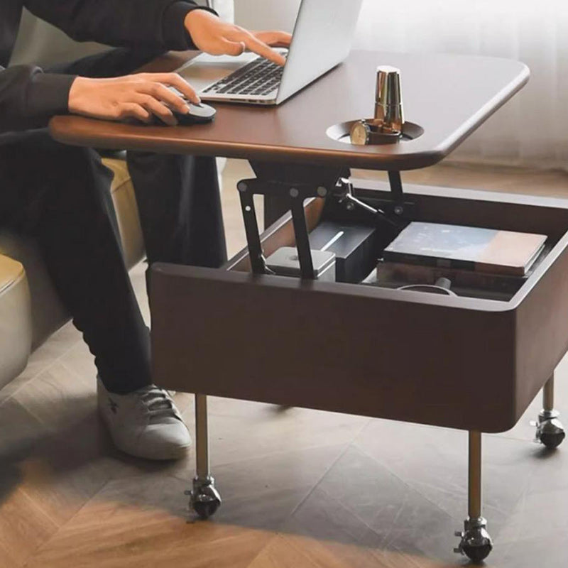 Retro Rubber Wood Liftable 2-Storage Coffee Table