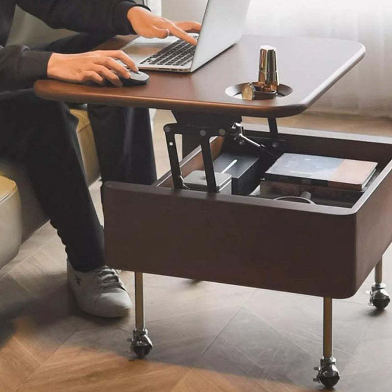 Retro Rubber Wood Liftable 2-Storage Coffee Table