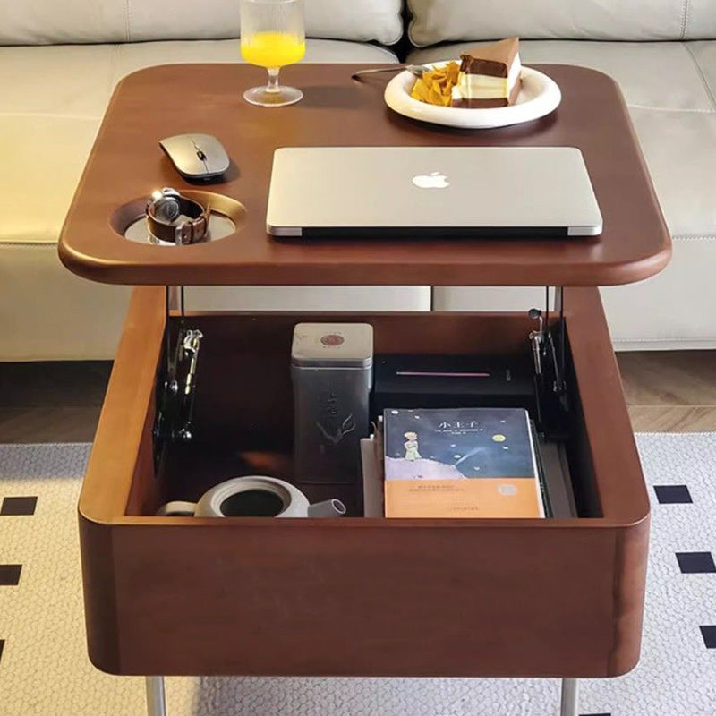 Retro Rubber Wood Liftable 2-Storage Coffee Table