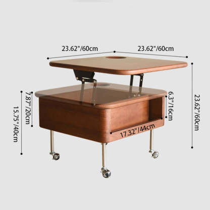 Retro Rubber Wood Liftable 2-Storage Coffee Table