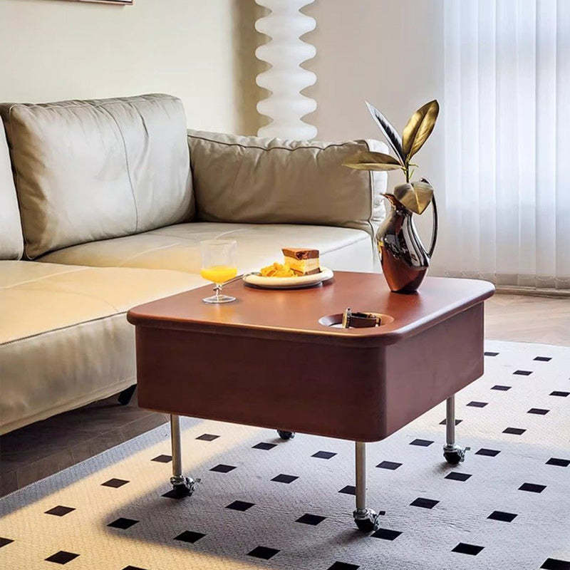 Retro Rubber Wood Liftable 2-Storage Coffee Table