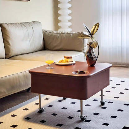 Retro Rubber Wood Liftable 2-Storage Coffee Table