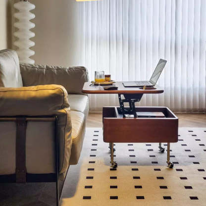 Retro Rubber Wood Liftable 2-Storage Coffee Table