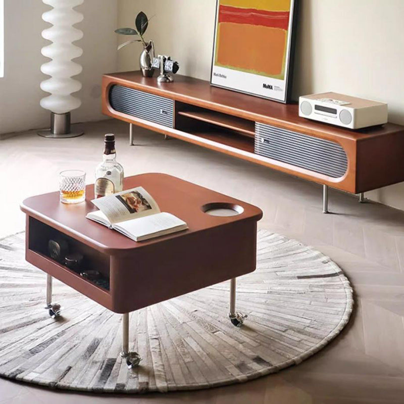 Retro Rubber Wood Liftable 2-Storage Coffee Table