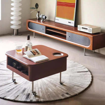 Retro Rubber Wood Liftable 2-Storage Coffee Table