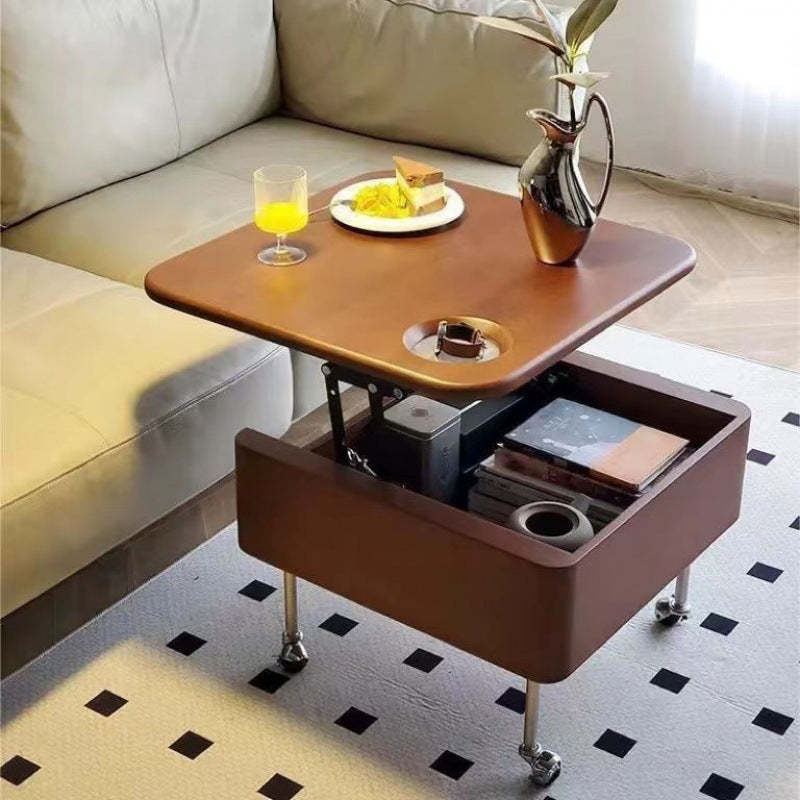 Retro Rubber Wood Liftable 2-Storage Coffee Table