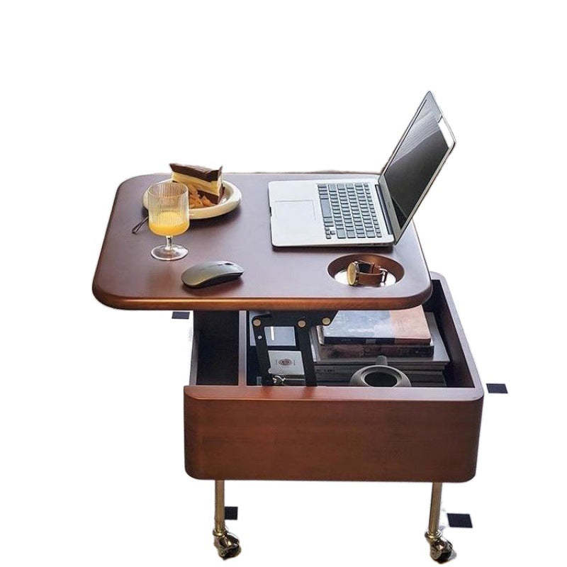 Retro Rubber Wood Liftable 2-Storage Coffee Table