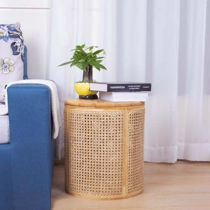 Japanese Rubber Wood Imitation End Table 1-Storage — Wood Color