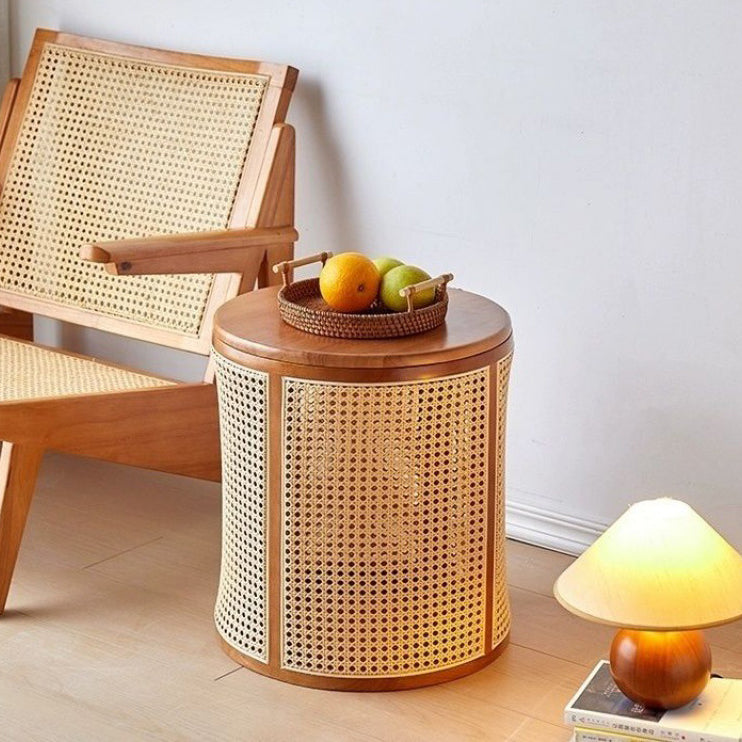 Japanese Rubber Wood Imitation End Table 1-Storage — Walnut Color