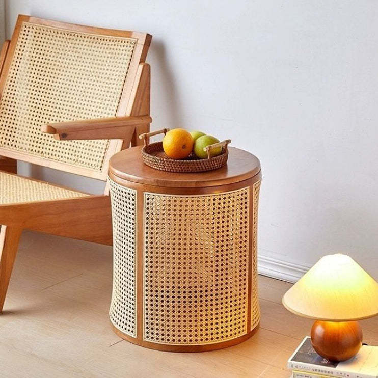 Japanese Rubber Wood Imitation End Table 1-Storage — Walnut Color