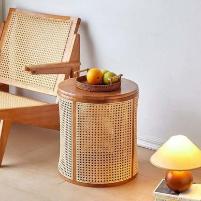 Japanese Rubber Wood Imitation End Table 1-Storage — Walnut Color