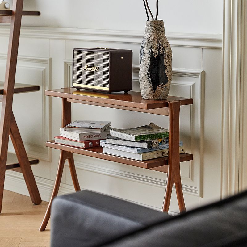 Retro Y-Frame Wood Iron Side Table — White - Iron