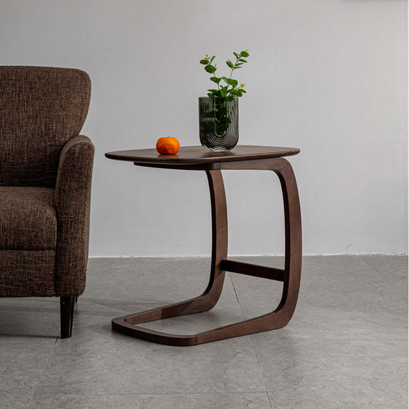 C-Shape Walnut Ash Movable End Table — Without Wheels / Walnut Color - Ash Wood