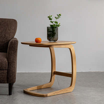 C-Shape Walnut Ash Movable End Table — With Wheels / Walnut Color - Walnut