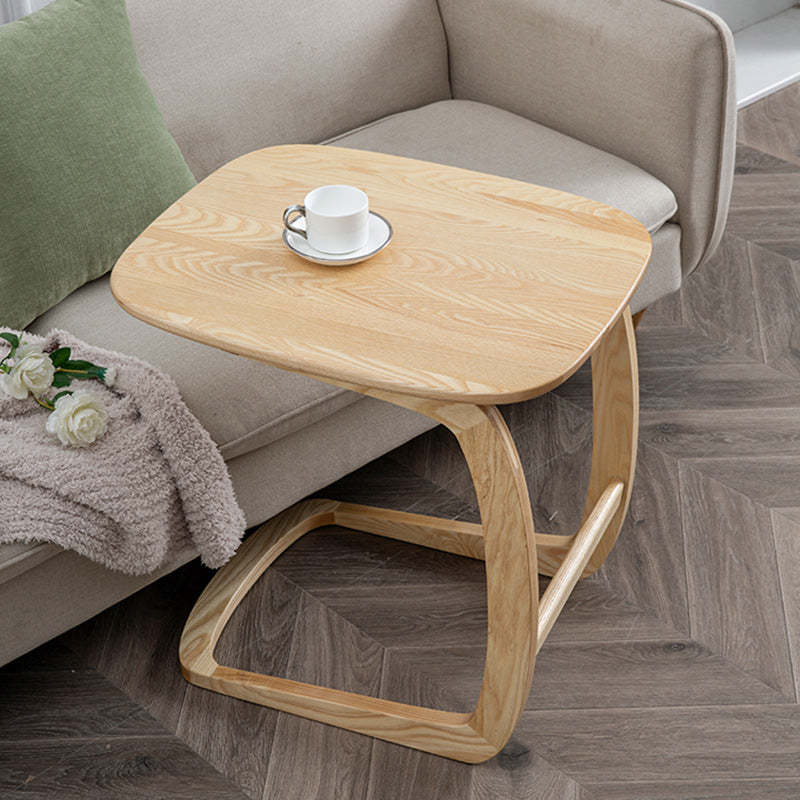 C-Shape Walnut Ash Movable End Table — With Wheels / Wood Color - Ash Wood