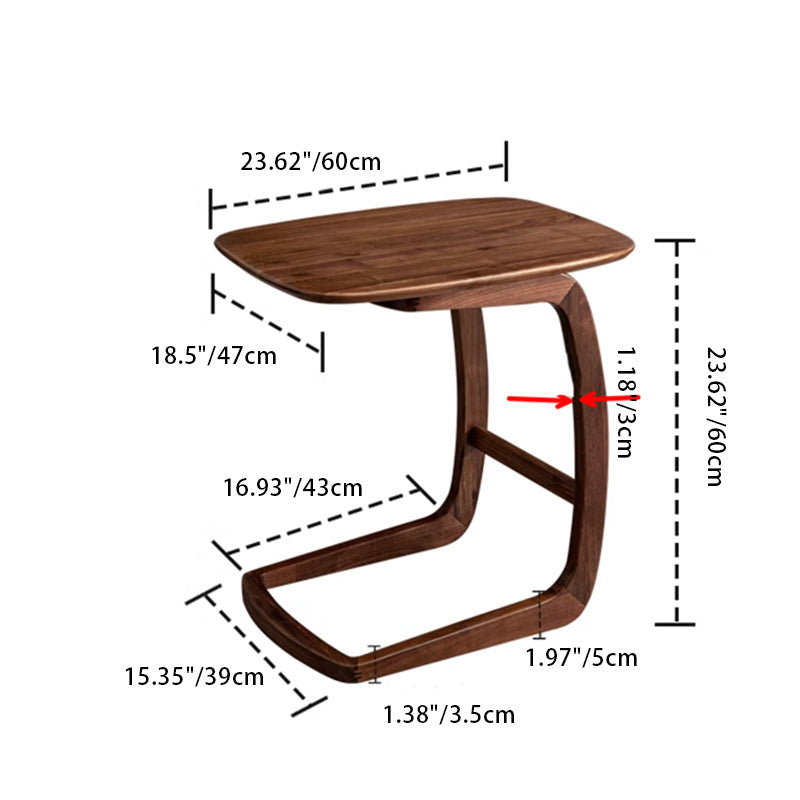 C-Shape Walnut Ash Movable End Table — With Wheels / Walnut Color - Ash Wood