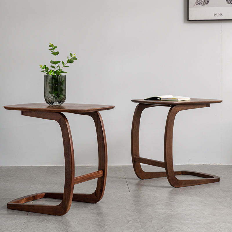 C-Shape Walnut Ash Movable End Table — Without Wheels / Wood Color - Ash Wood