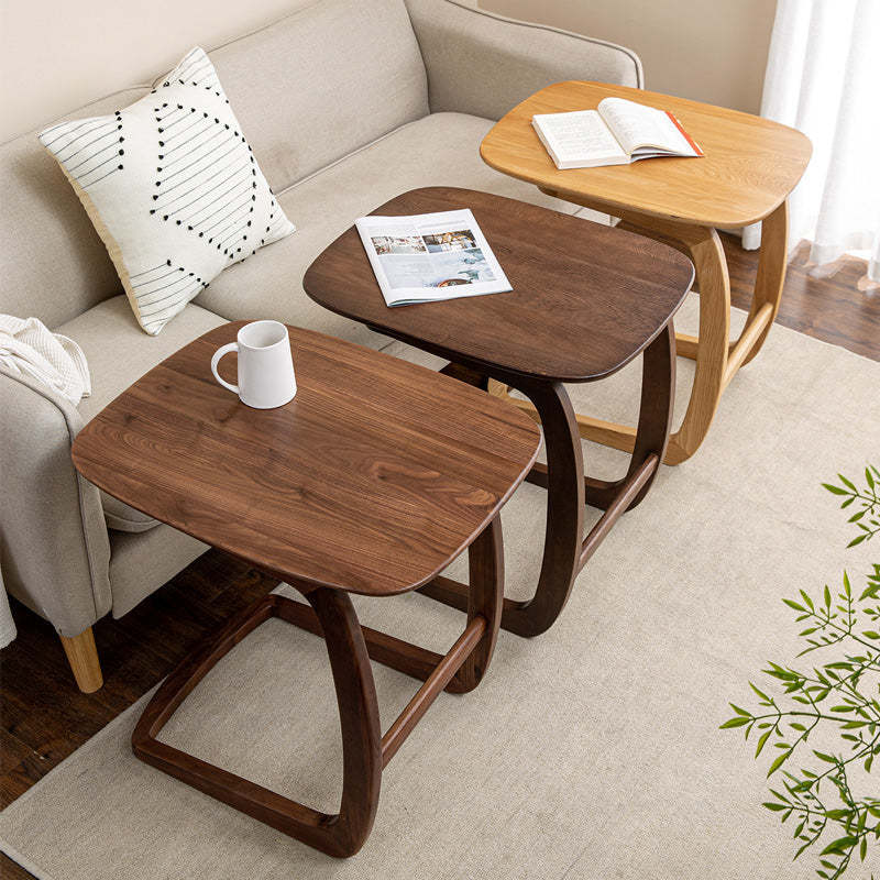 C-Shape Walnut Ash Movable End Table — Without Wheels / Walnut Color - Walnut